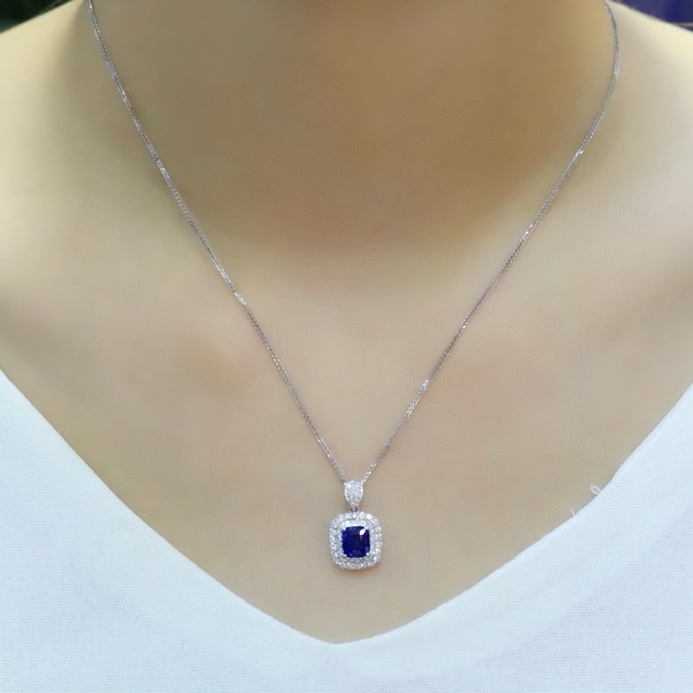 14k Gold 1.45 Ctw Natural Sapphire & Diamond Pendant( Without Chain ) - 5