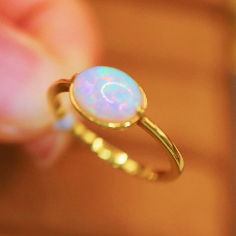 14k Gold 0.80 Ct Natural Opal Ring - 3