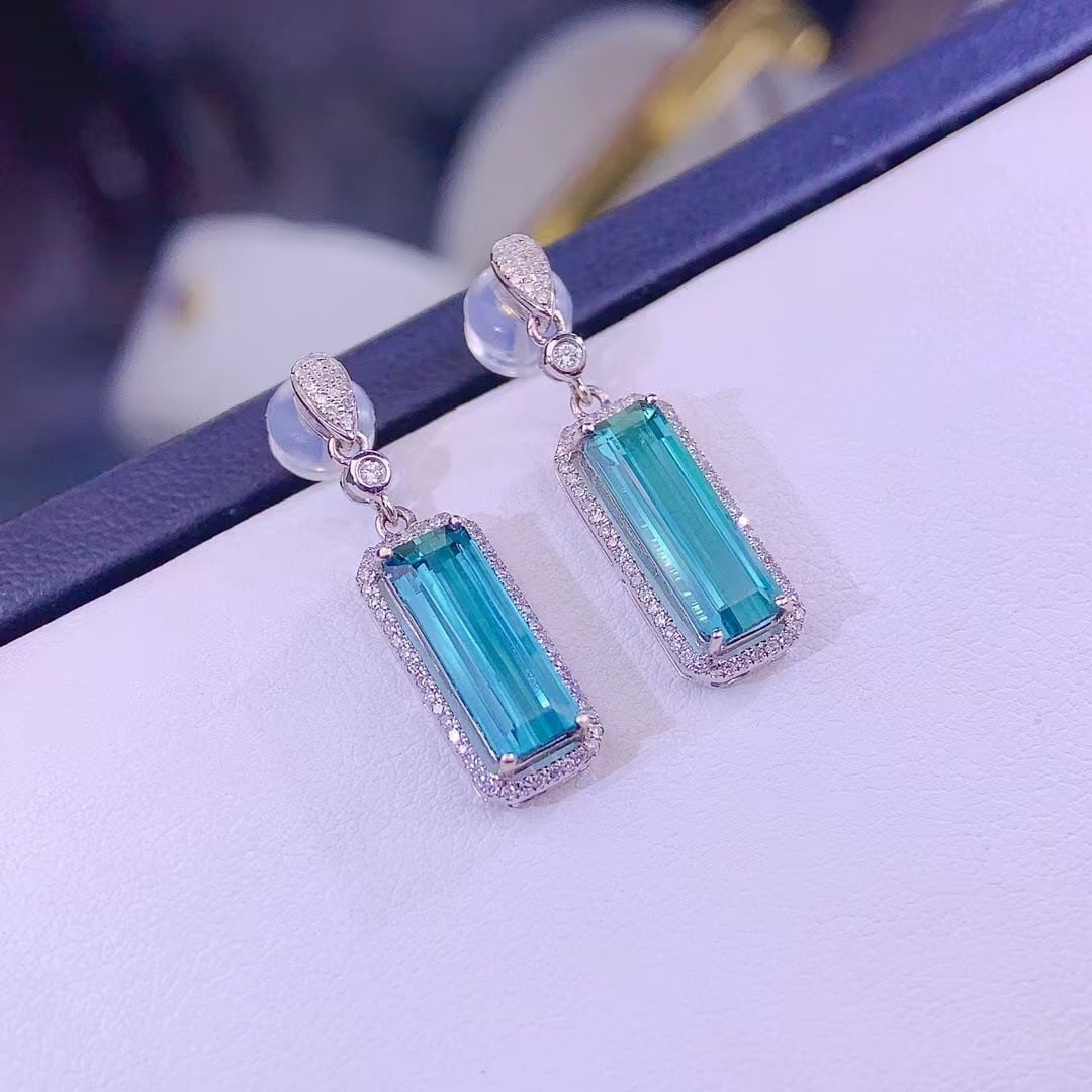 14k Gold 4.2 Ct Natural Tourmaline & Diamond Earrings - 3