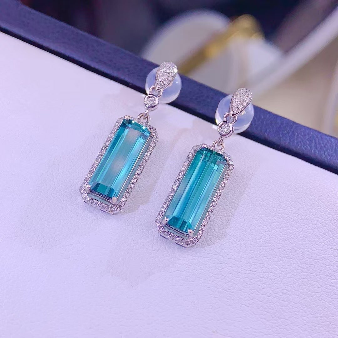 14k Gold 4.2 Ct Natural Tourmaline & Diamond Earrings - 4