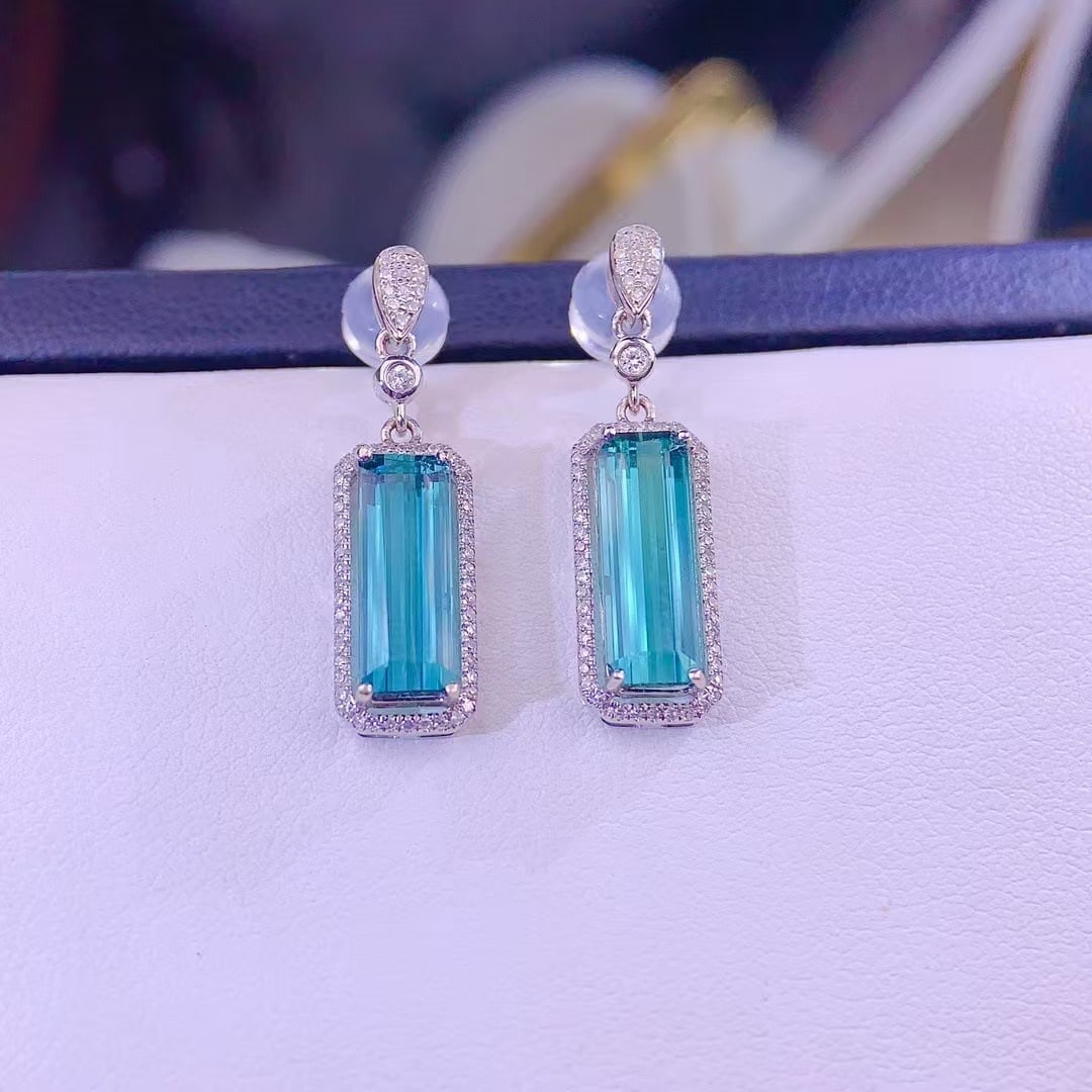 14k Gold 4.2 Ct Natural Tourmaline & Diamond Earrings - 5