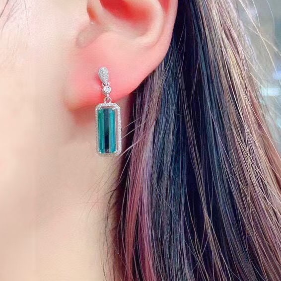 14k Gold 4.2 Ct Natural Tourmaline & Diamond Earrings - 7