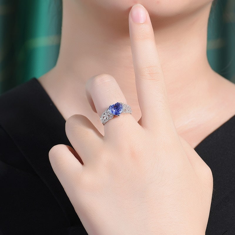 14k Gold 3.45 Ctw Natural Sapphire & Diamond Ring - 6