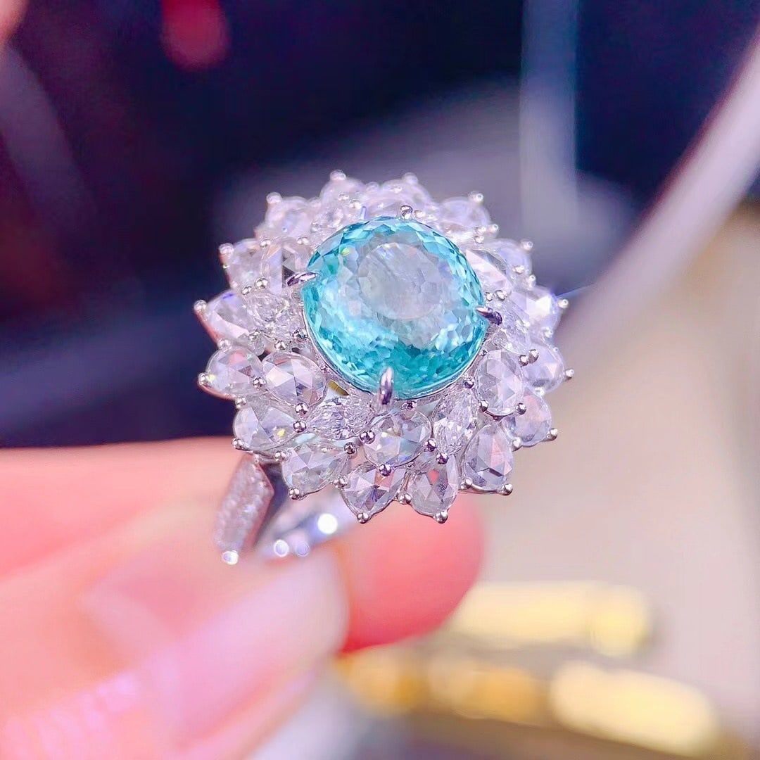 14k Gold 2.72 Ct Natural Paraiba Tourmaline & Diamond Ring/pendant( Without Chain ) - 2