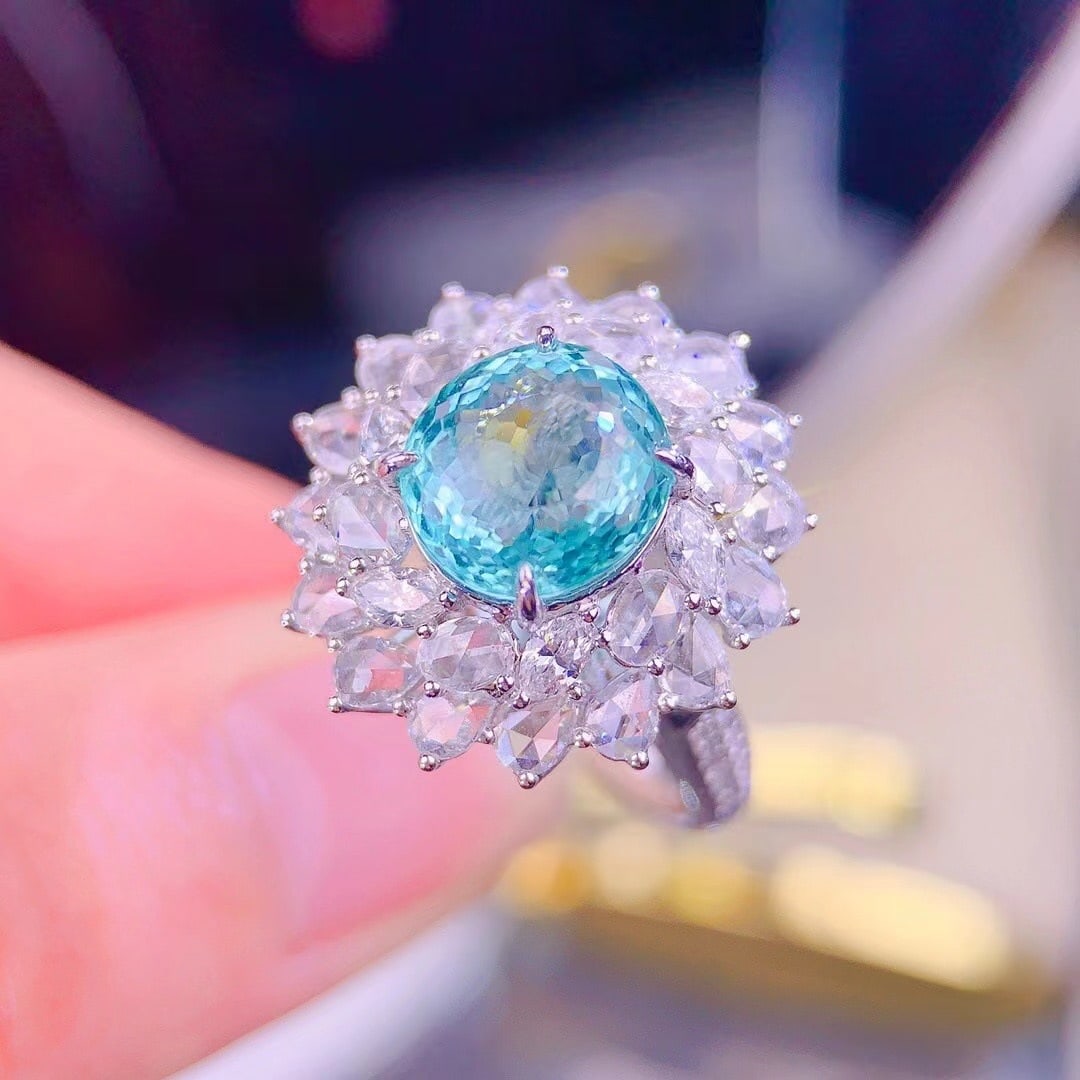 14k Gold 2.72 Ct Natural Paraiba Tourmaline & Diamond Ring/pendant( Without Chain ) - 3