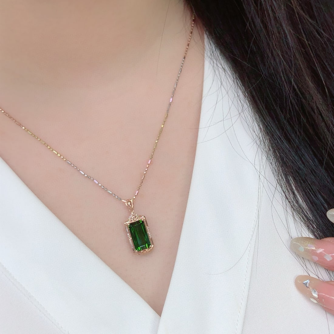 14k Gold 5.35 Ct Natural Tourmaline & Diamond Pendant( Without Chain ) - 4