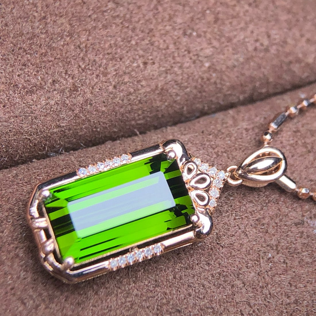 14k Gold 5.35 Ct Natural Tourmaline & Diamond Pendant( Without Chain ) - 5