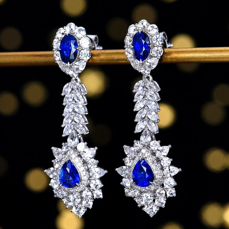 14k Gold 2.28 Ctw Vivid Blue Natural Sapphire & Diamond Earrings - 2