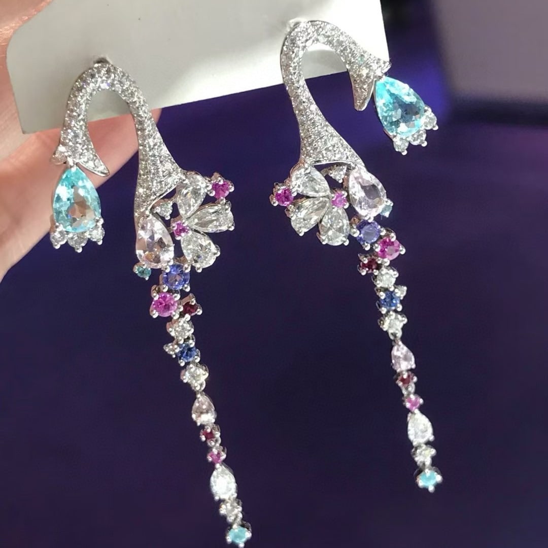 14k Gold 3.38 Ctw Natural Paraiba Tourmaline & Diamond Earrings - 2