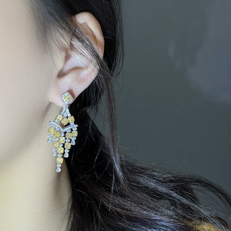 14k Gold 7.14 Ctw Natural Yellow Diamond & Diamond Earrings - 2