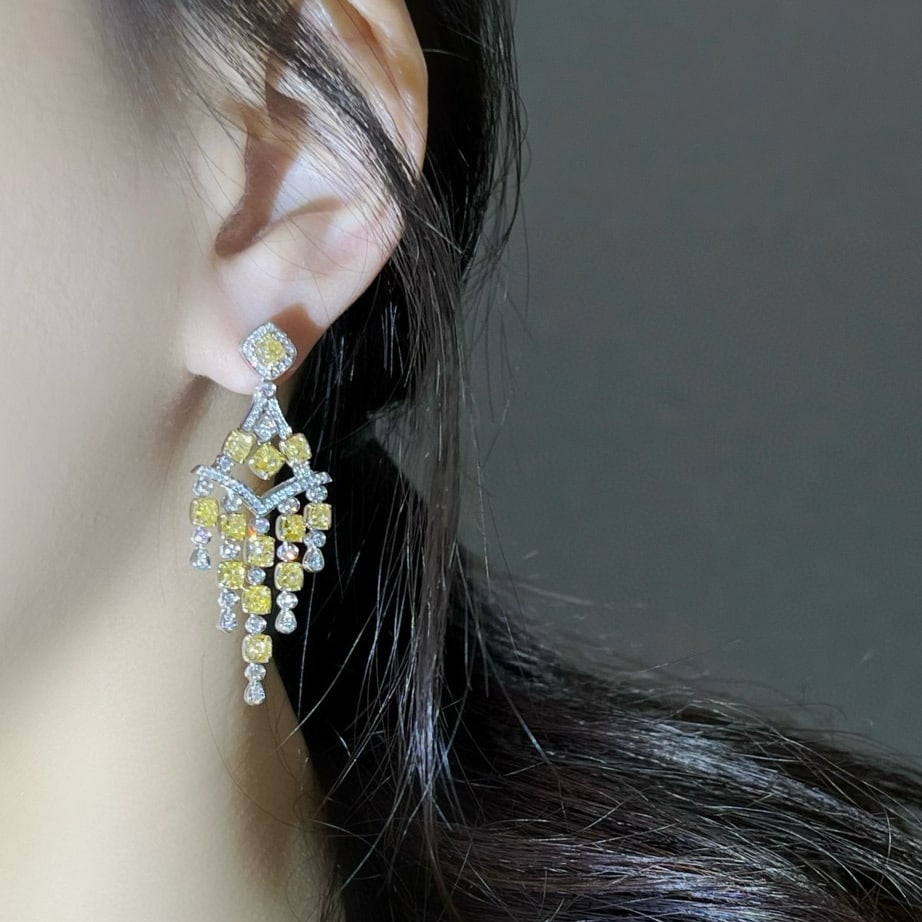 14k Gold 7.14 Ctw Natural Yellow Diamond & Diamond Earrings - 3