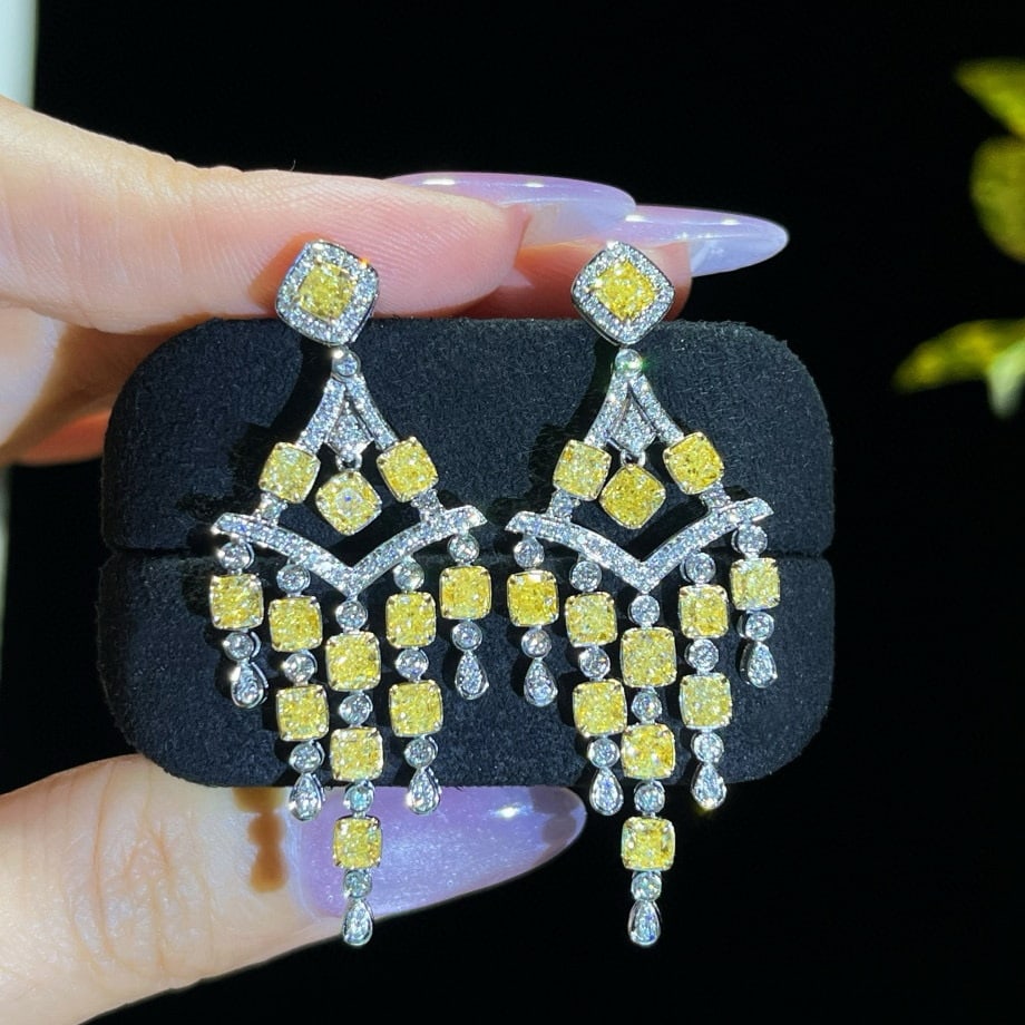 14k Gold 7.14 Ctw Natural Yellow Diamond & Diamond Earrings - 5