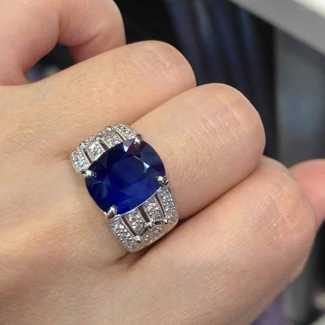 14k Gold 6.46 Ctw Natural Sapphire & Diamond Ring - 4