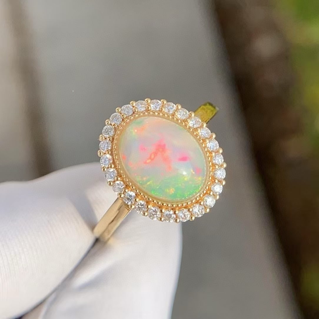 14k Gold 2 Ct Natural Opal & Diamond Ring - 4