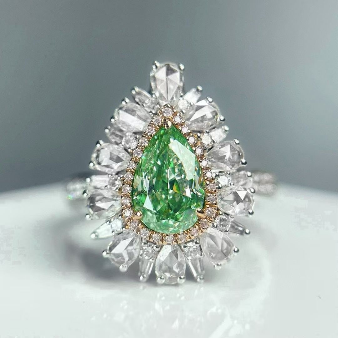 14k Gold 2.06 Ctw Natural Green Diamond & Diamond Ring/pendant( Without Chain ) (1 of 5)