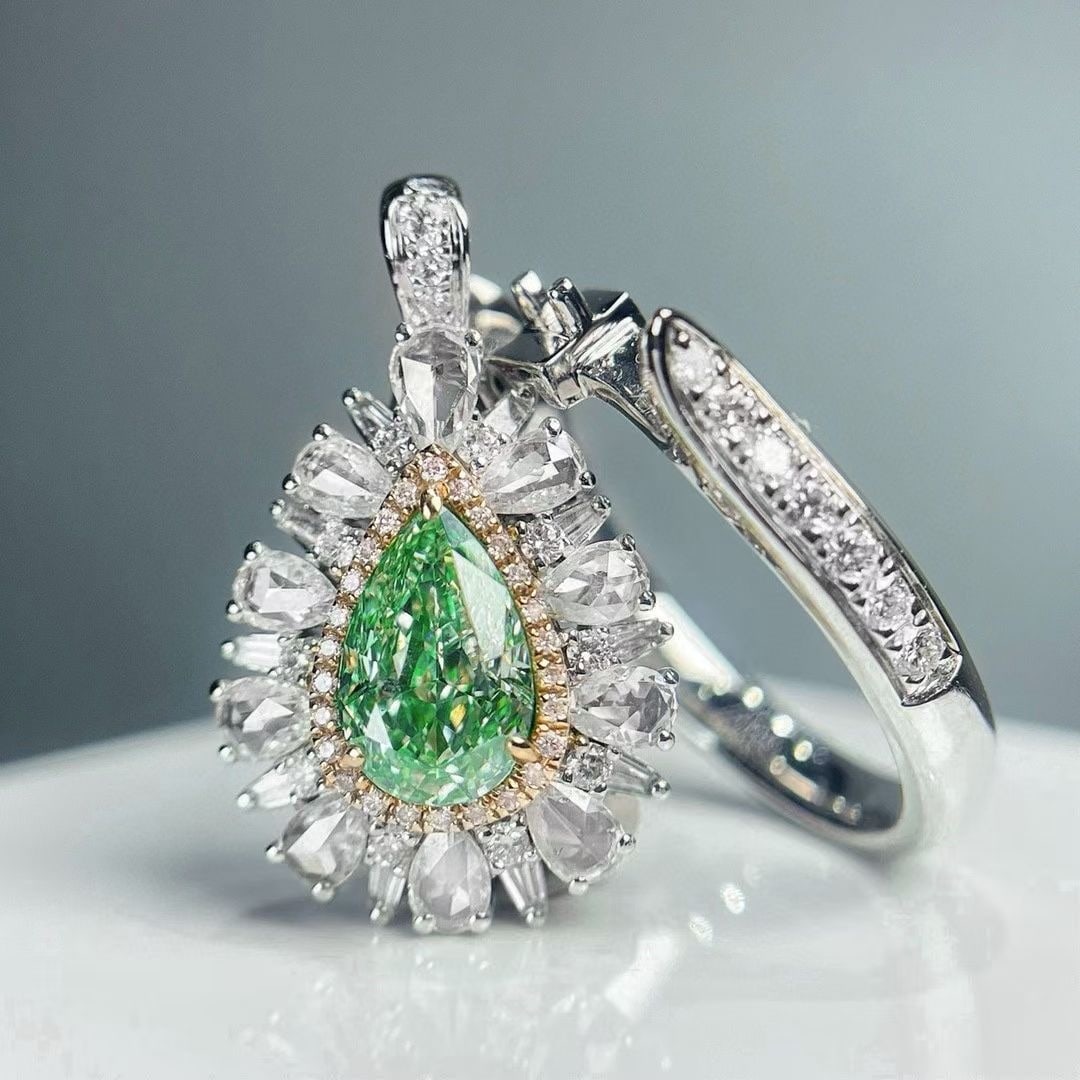 14k Gold 2.06 Ctw Natural Green Diamond & Diamond Ring/pendant( Without Chain ) - 2