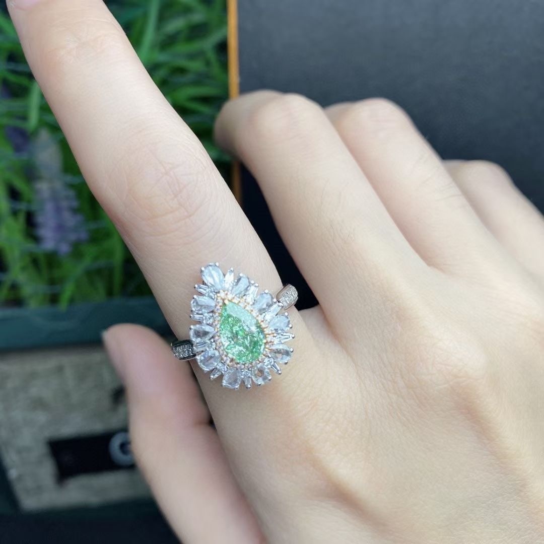 14k Gold 2.06 Ctw Natural Green Diamond & Diamond Ring/pendant( Without Chain ) - 4