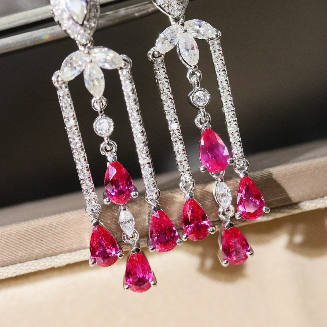 14k Gold 2.26 Ctw Natural Ruby & Diamond Earrings - 2