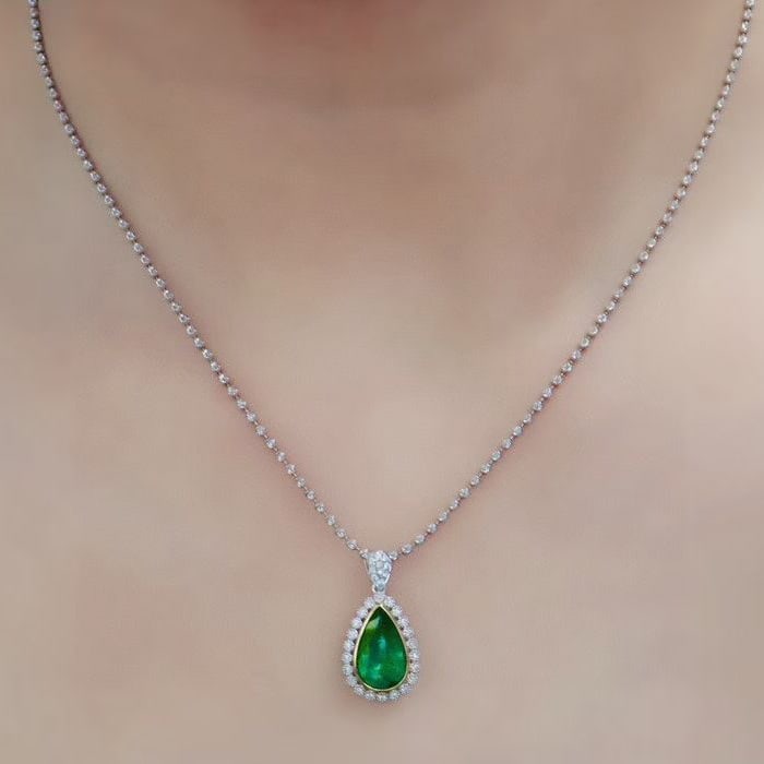 14k Gold 2.14 Ctw Vivid Green Natural Emerald & Diamond Pendant( Without Chain ) - 3