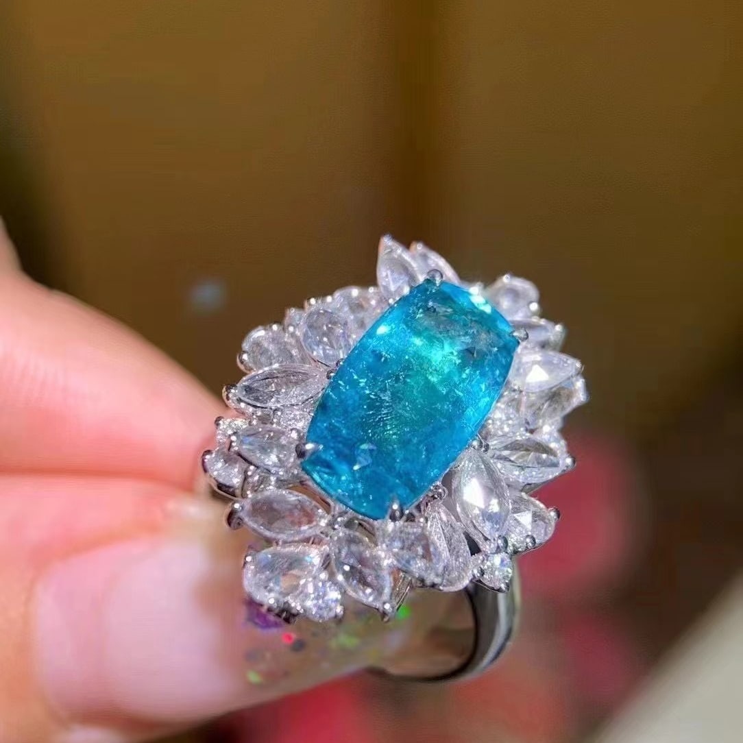 14k Gold 5.93 Ctw Natural Paraiba Tourmaline & Diamond Ring/pendant( Without Chain ) - 3