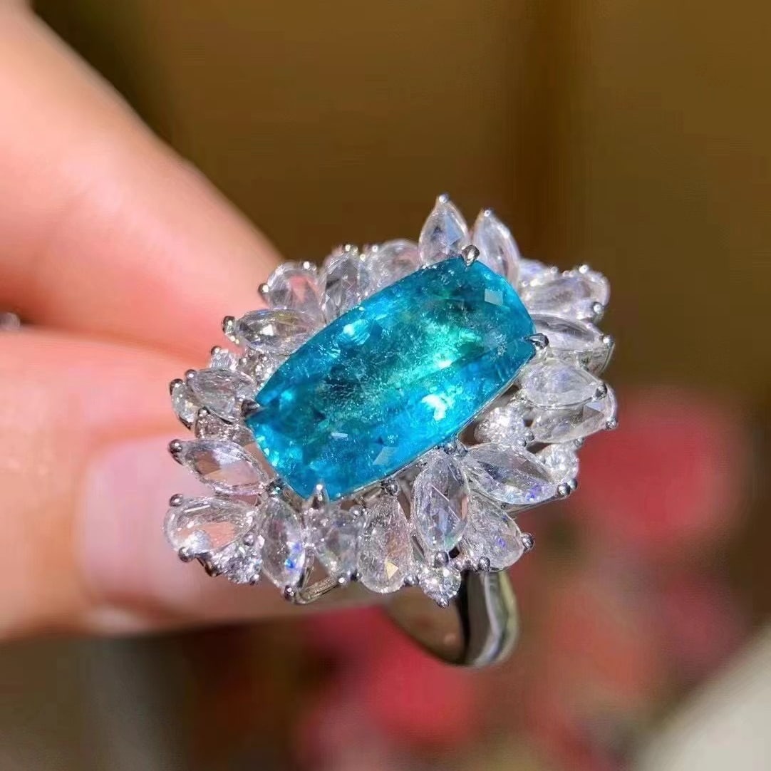 14k Gold 5.93 Ctw Natural Paraiba Tourmaline & Diamond Ring/pendant( Without Chain ) - 4