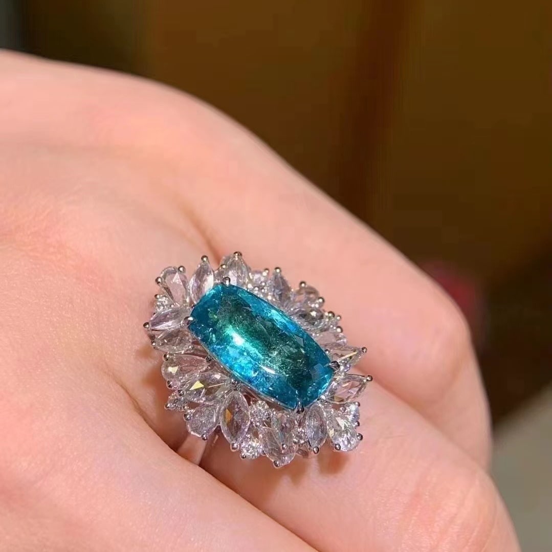 14k Gold 5.93 Ctw Natural Paraiba Tourmaline & Diamond Ring/pendant( Without Chain ) - 5