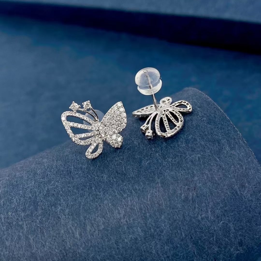 14k Gold 0.6 Ct Natural H Diamond & Butterfly Earrings - 2