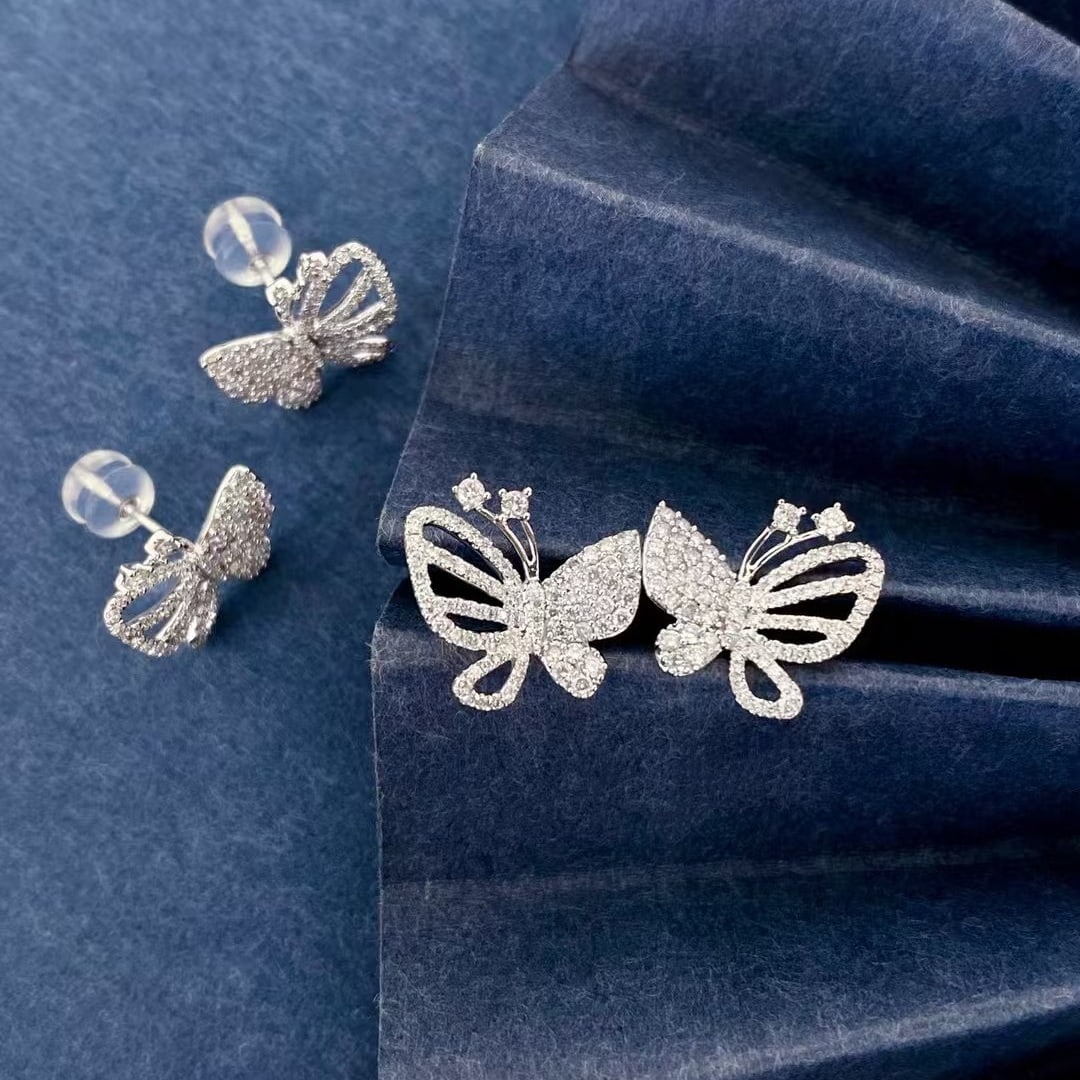 14k Gold 0.6 Ct Natural H Diamond & Butterfly Earrings - 5