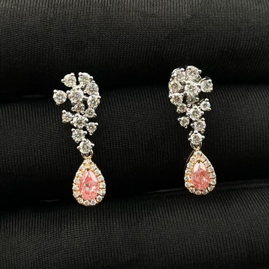 14k Gold 1.06 Ctw Natural Pink Diamond & Diamond Earrings - 2
