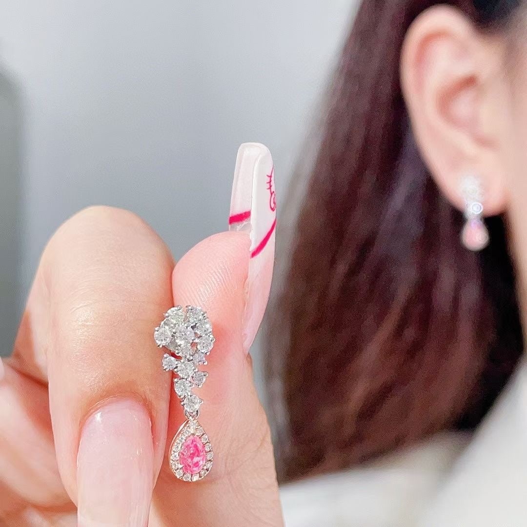 14k Gold 1.06 Ctw Natural Pink Diamond & Diamond Earrings - 4