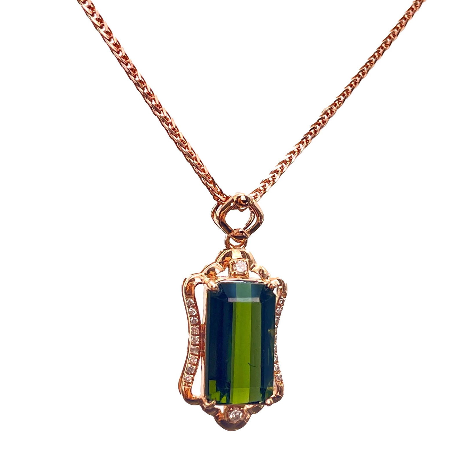 14k Gold 2.85 Ct Natural Tourmaline & Diamond Pendant( Without Chain ) - 2