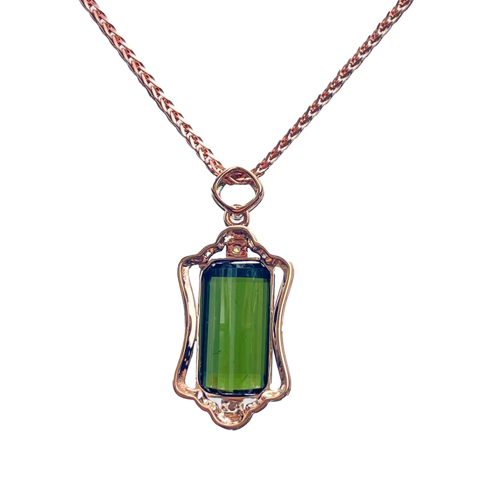14k Gold 2.85 Ct Natural Tourmaline & Diamond Pendant( Without Chain ) - 4