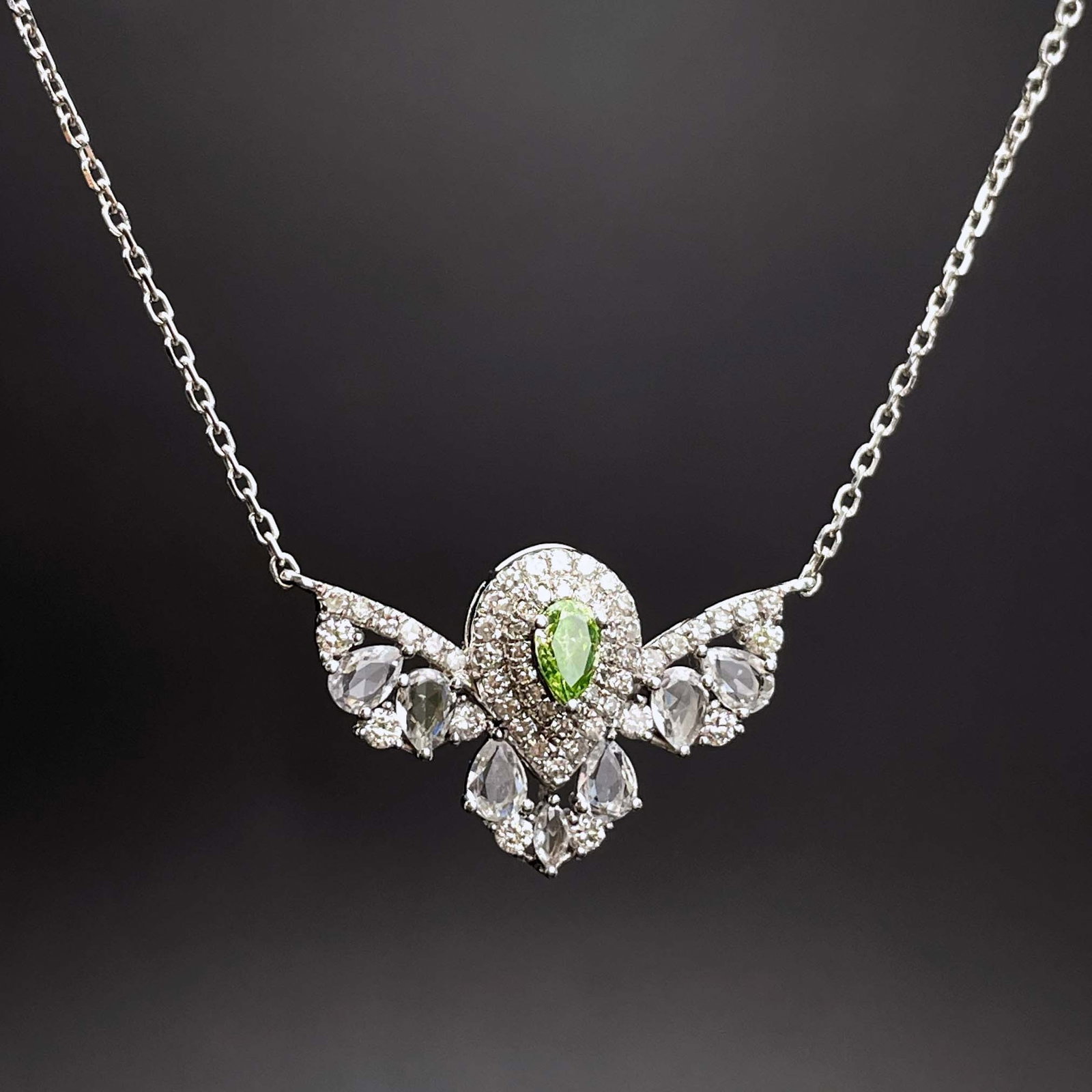 14k Gold 0.42 Ctw Natural Green Diamond & Diamond Necklace - 5