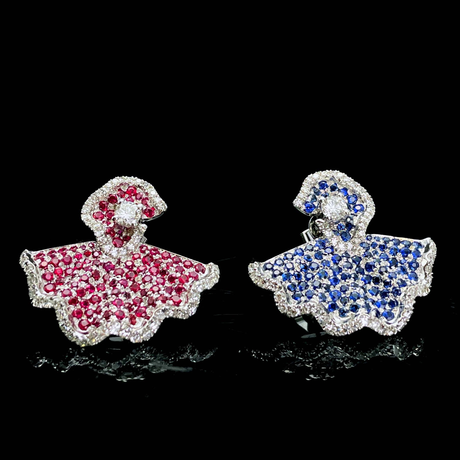 14k Gold 2 Ctw Natural Sapphire & Ruby Earrings - 2