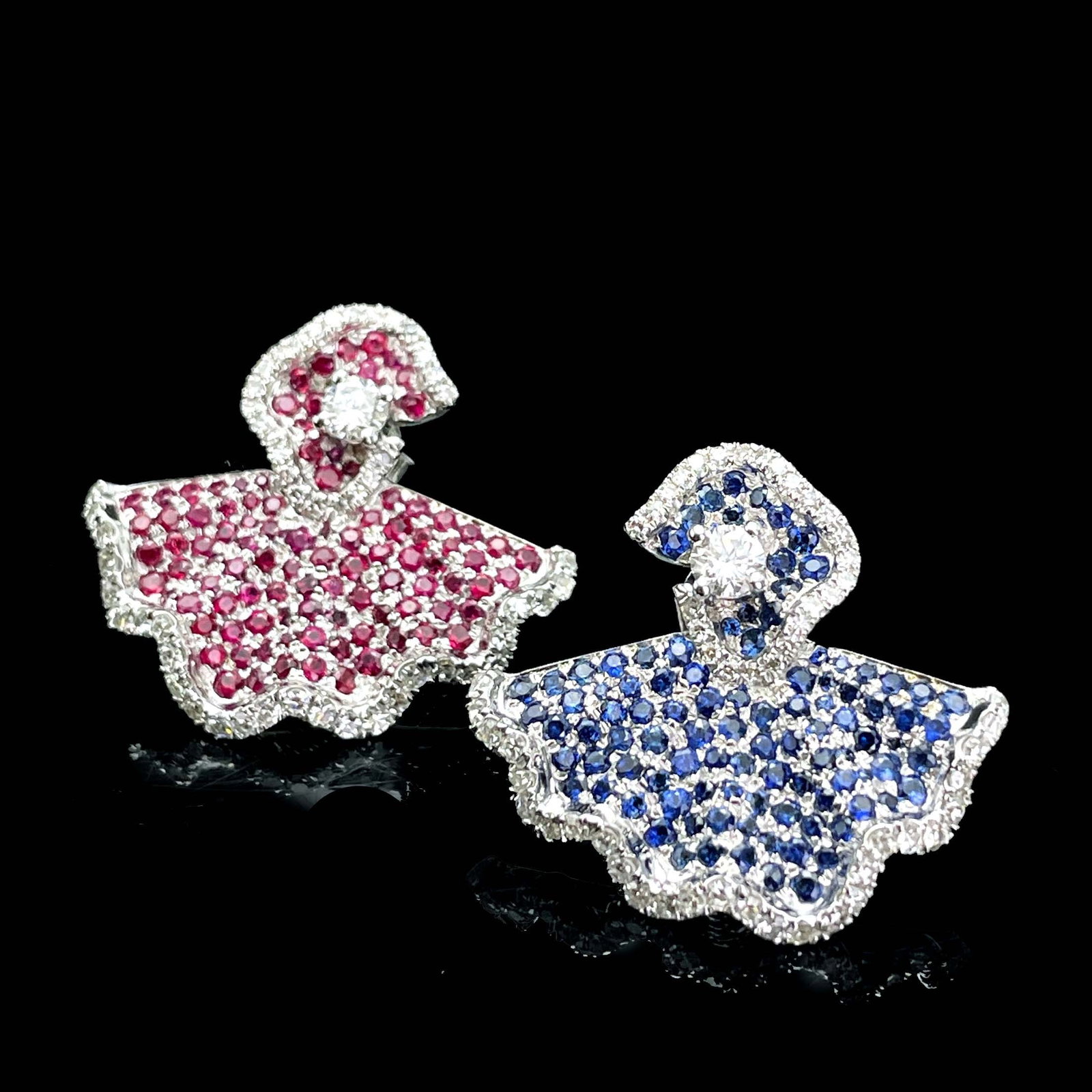 14k Gold 2 Ctw Natural Sapphire & Ruby Earrings - 3