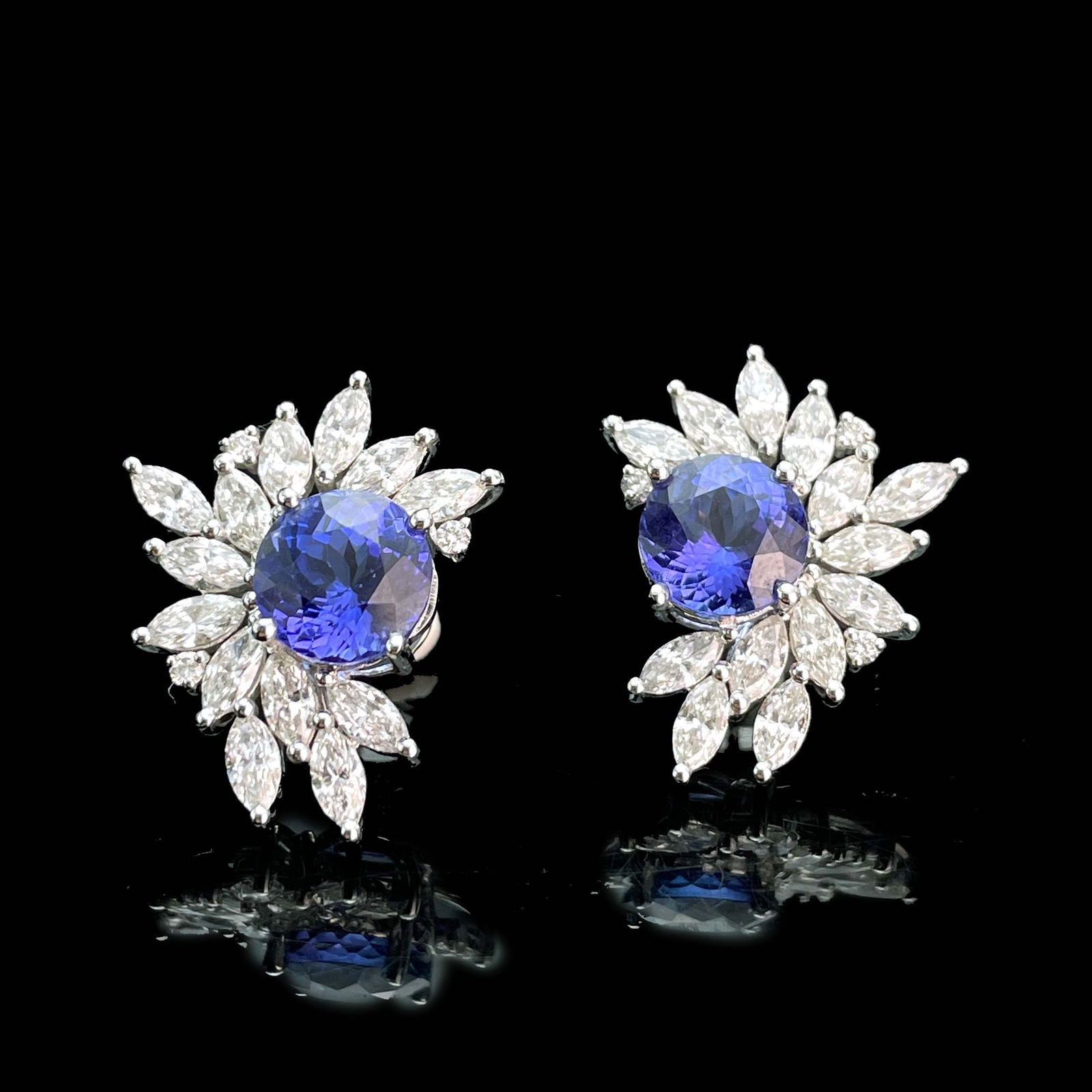 14k Gold 6.55 Ctw Natural Tanzanite & Diamond Earrings - 2