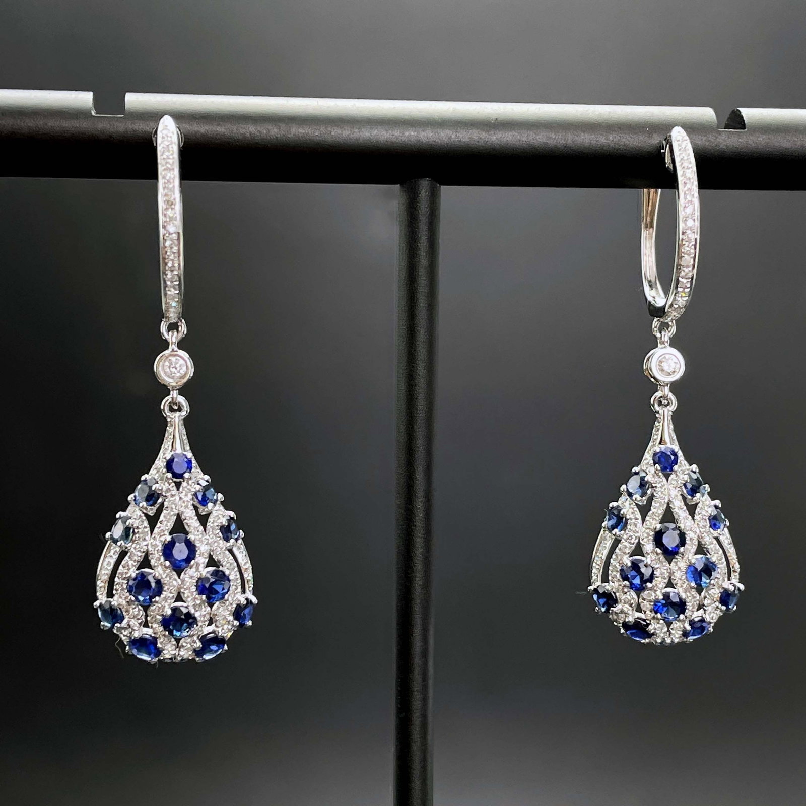 14k Gold 2.4 Ctw Natural Sapphire & Diamond Earrings - 3