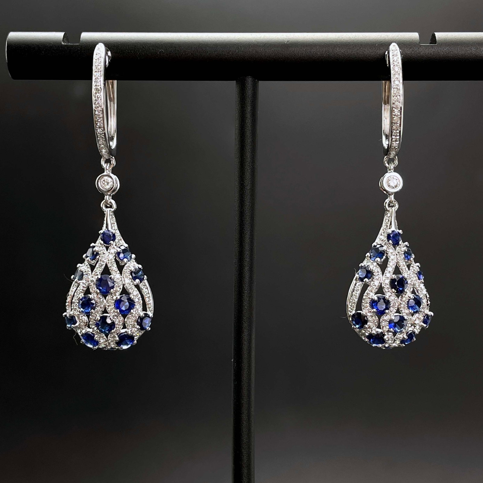 14k Gold 2.4 Ctw Natural Sapphire & Diamond Earrings - 5