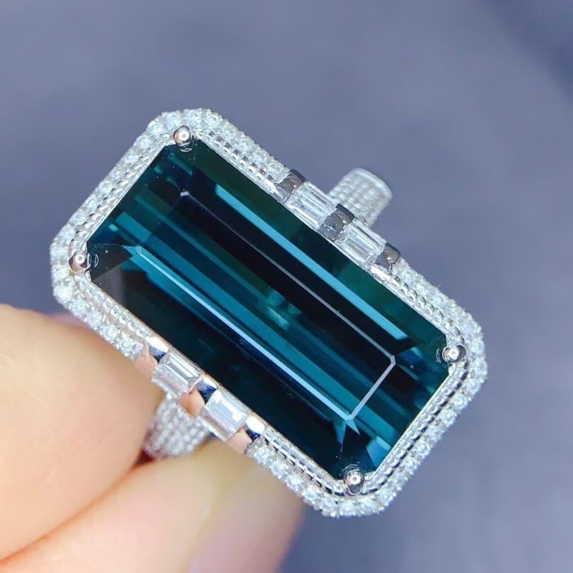 14k Gold 7.39 Ctw Natural Tourmaline & Diamond Ring - 2