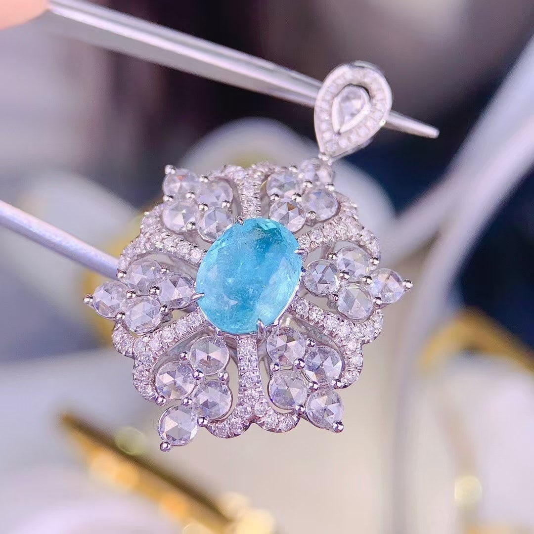 14k Gold 1.55 Ct Natural Paraiba Tourmaline & Diamond Ring/pendant( Without Chain ) - 4