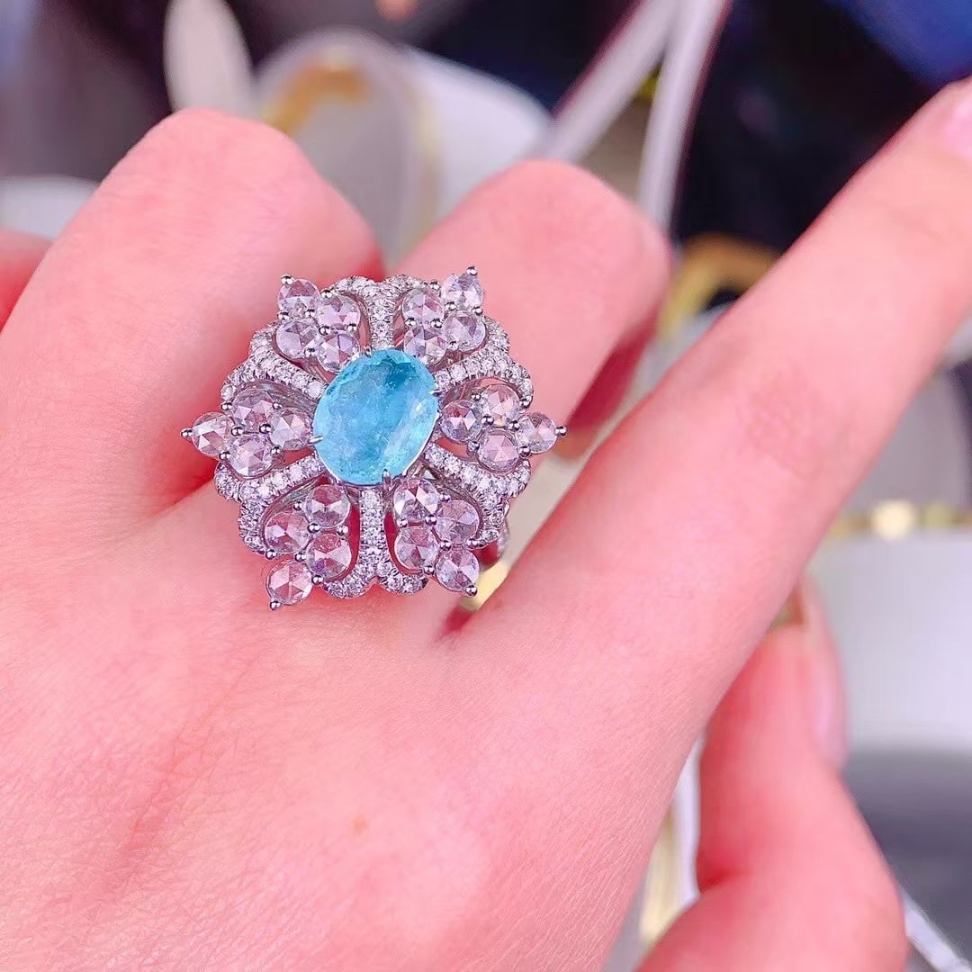 14k Gold 1.55 Ct Natural Paraiba Tourmaline & Diamond Ring/pendant( Without Chain ) - 6