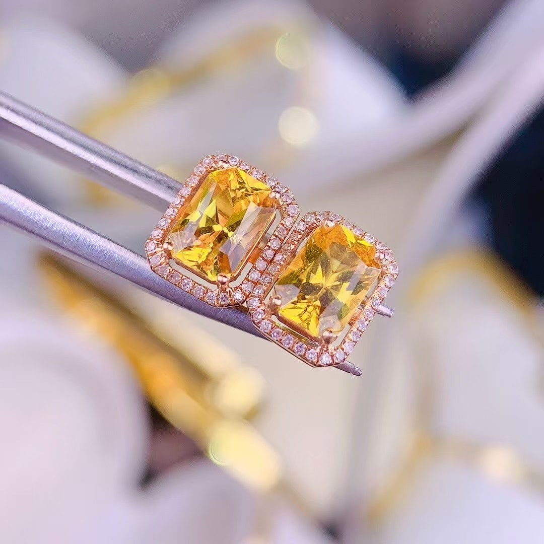 14k Gold 3 Ct Natural Sapphire & Diamond Earrings - 2