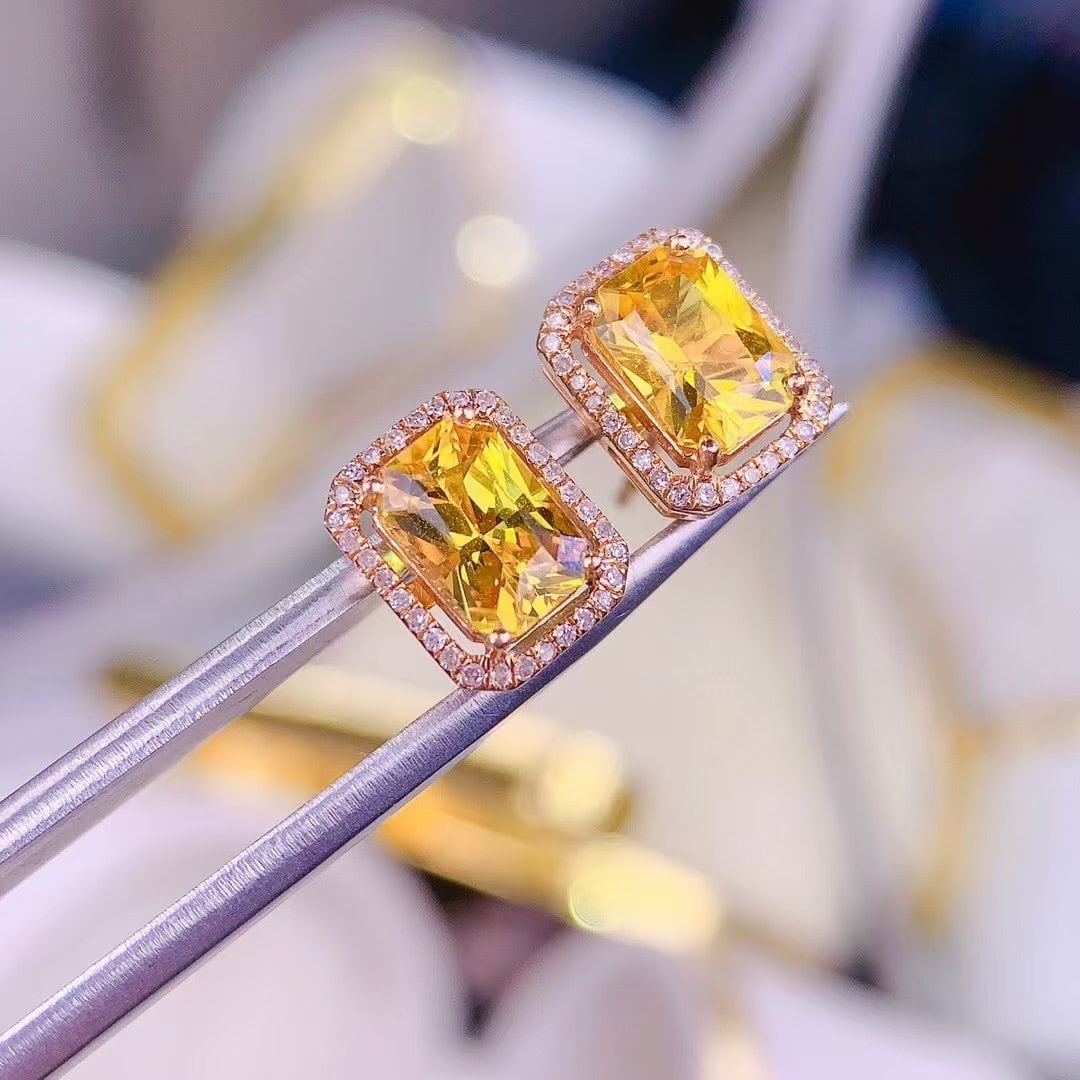 14k Gold 3 Ct Natural Sapphire & Diamond Earrings - 3