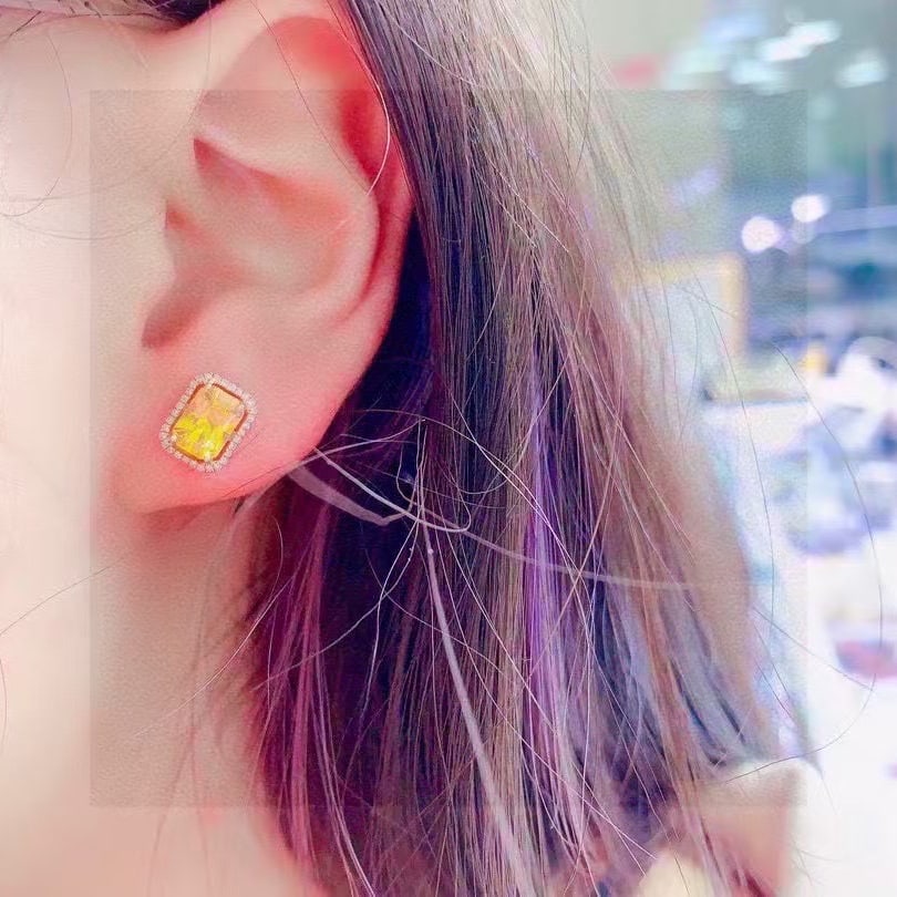 14k Gold 3 Ct Natural Sapphire & Diamond Earrings - 6