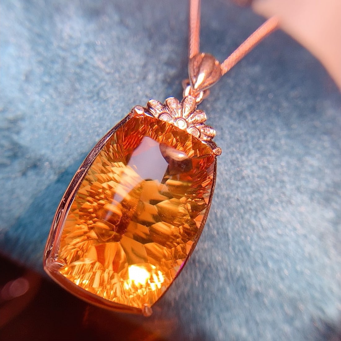 14k Gold 19.05 Ct Natural Citrine & Diamond Pendant( Without Chain ) - 3