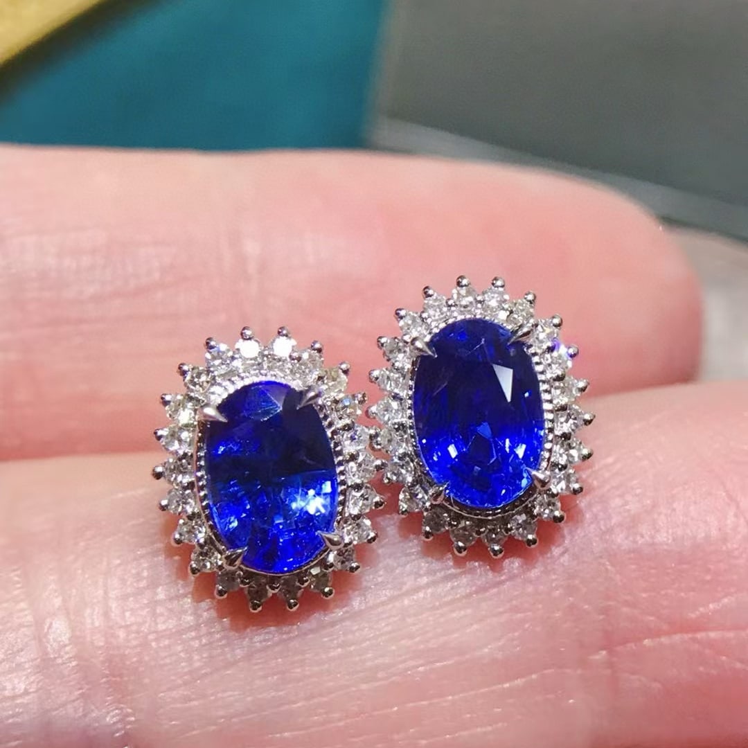 14k Gold 2.32 Ctw Vivid Blue Natural Sapphire & Diamond Earrings (1 of 5)