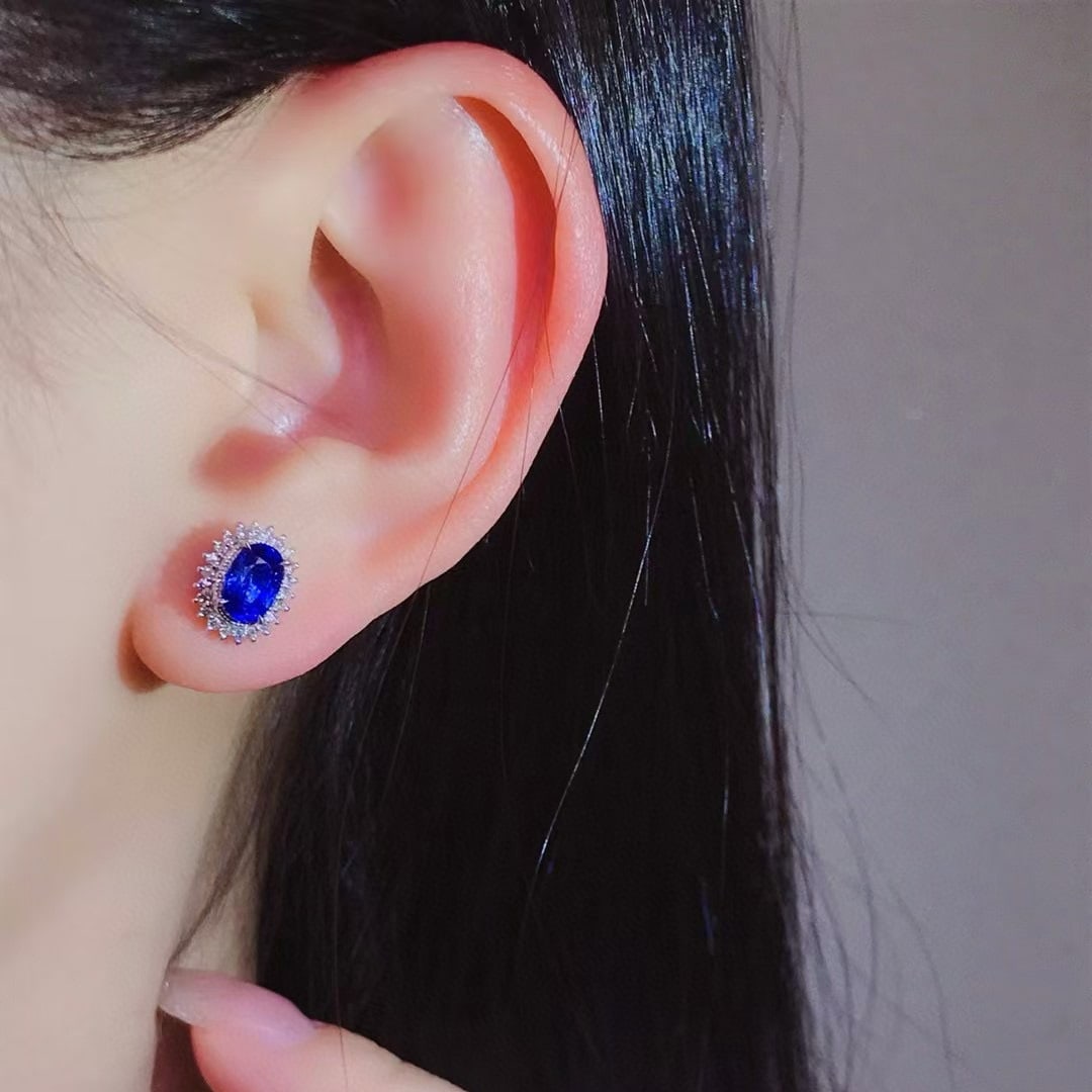 14k Gold 2.32 Ctw Vivid Blue Natural Sapphire & Diamond Earrings - 3