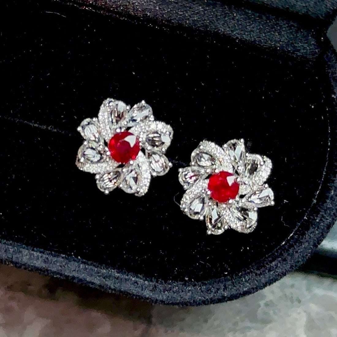 14k Gold 0.5 Ct Natural Ruby & Diamond & Sapphire Earrings - 3
