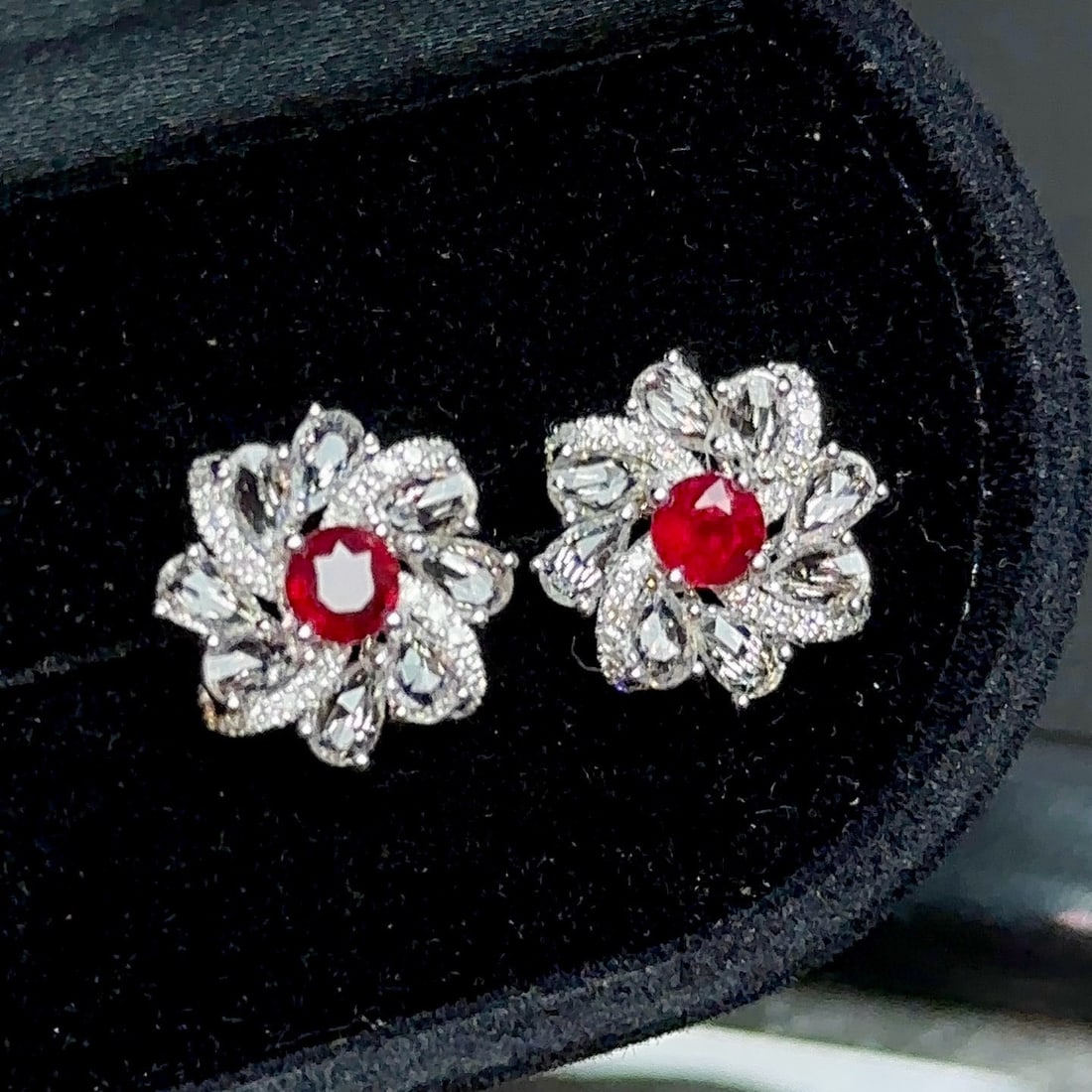 14k Gold 0.5 Ct Natural Ruby & Diamond & Sapphire Earrings - 5