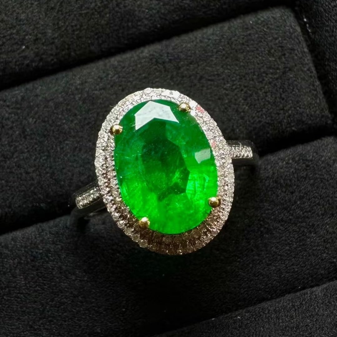 14k Gold 2.70 Ct Vivid Green Natural Emerald & Diamond Ring (1 of 5)